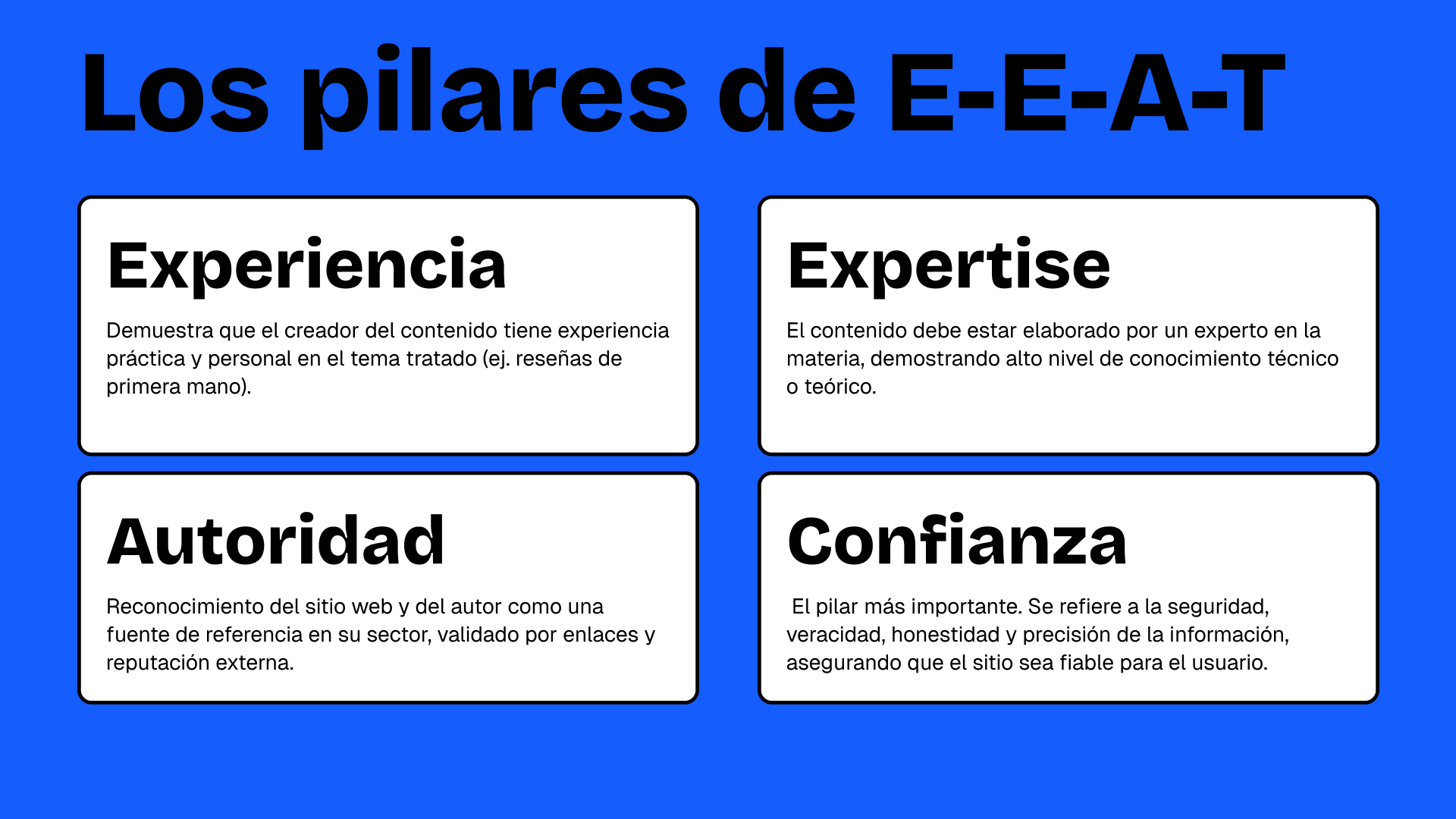 Pilares de E-E-A-T para el posicionamiento web en 2026.