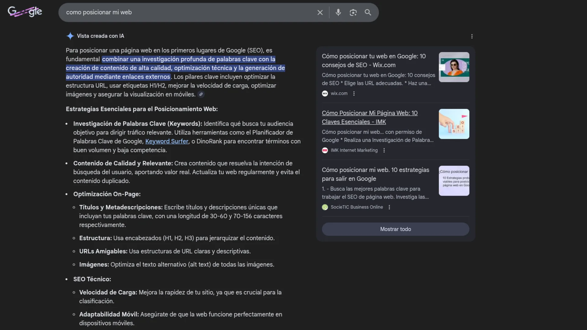 Ejemplo de citación en Google AI Overviews para SEO 2026.